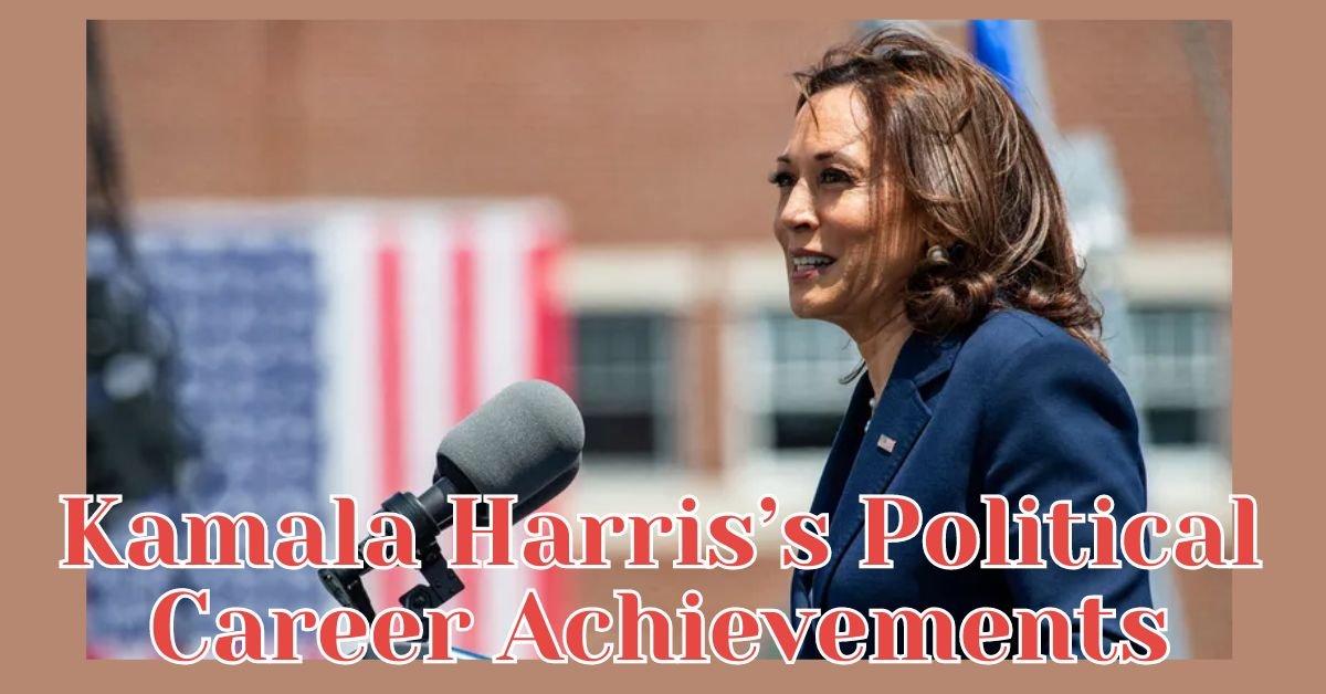 Kamala Harris speaking at a political event, highlighting her major career achievements and contributions in U.S. politics.